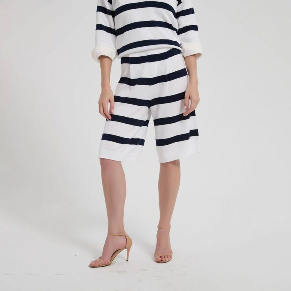 Women's Bermuda Sweater Shorts - A New Day White Striped S